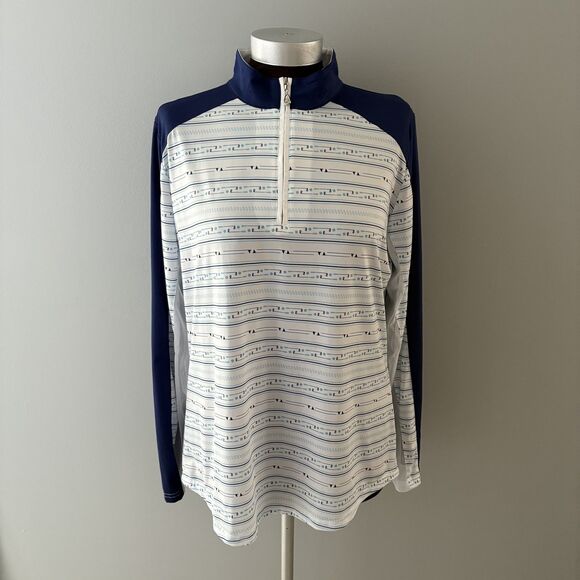 SanSoleil 1/4 Zip Pullover Womens Large Blue White Print UV 50 Golf Pickleball - Picture 2 of 16